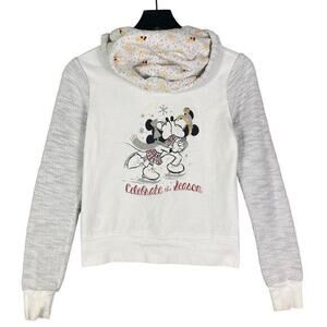 Disney Parks Christmas Kids XS Zip Hoodie‎ White Drawstring Mickey Mouse